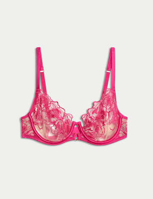 

Womens Boutique Gala Embroidery Wired Balcony Bra (A-E) - Fuchsia Mix, Fuchsia Mix