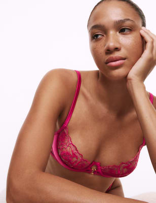 

Womens Boutique Gala Embroidery Wired Quarter Cup Balcony Bra (A-E) - Fuchsia Mix, Fuchsia Mix