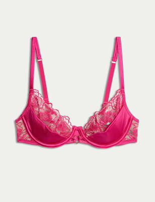 

Womens Boutique Gala Embroidery Wired Quarter Cup Balcony Bra (A-E) - Fuchsia Mix, Fuchsia Mix