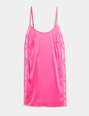 

Womens Boutique Satin & Lace Slip - Fuchsia, Fuchsia