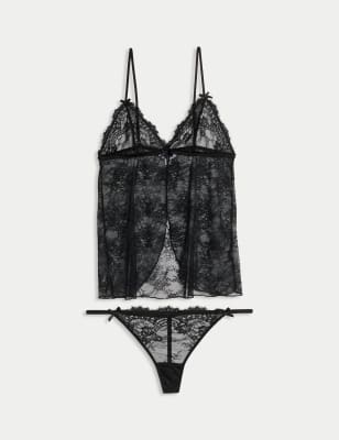 

Boutique Conjunto de babydoll con encaje de galaWomens - Black, Black