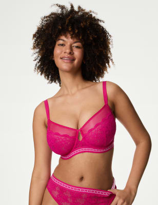 

Womens B by Boutique Cleo Lace Wired Minimiser Bra - Hot Pink, Hot Pink