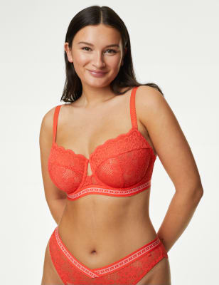 

Womens B by Boutique Cleo Lace Wired Balcony Bra A-G - Bright Orange, Bright Orange