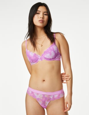 

Womens B by Boutique Cleo Lace Thong - Bright Mauve, Bright Mauve