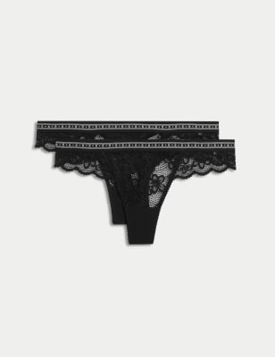 

Womens B by Boutique 2pk Cleo Lace Thongs - Black, Black