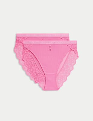 

Womens B by Boutique 2pk Ebba High Waisted High Leg Knickers - Shocking Pink, Shocking Pink
