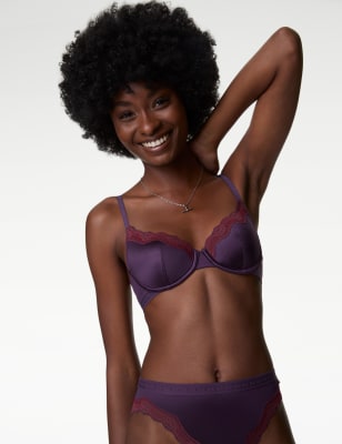 

Womens B by Boutique Ella Lace Trim Wired Demi Cup Bra A-E - Blackberry, Blackberry