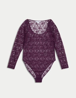 

Womens B by Boutique Ella Lace Long Sleeve Body - Blackberry, Blackberry