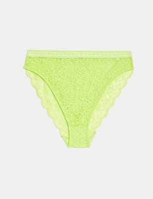 

Womens B by Boutique Cleo Lace High Waisted High Leg Knickers - Lime Mix, Lime Mix