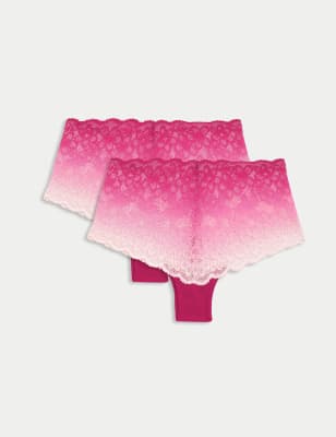 

Womens B by Boutique 2pk Cleo Lace Ombre Low Rise Knicker Shorts - Pink Mix, Pink Mix