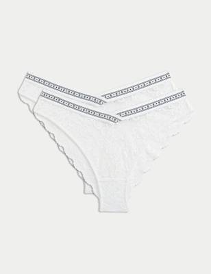 

Womens B by Boutique 2pk Cleo Lace Miami Brazilian Knickers - White, White