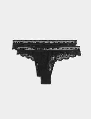 

Womens B by Boutique 2pk Cleo Lace Thongs - Black, Black