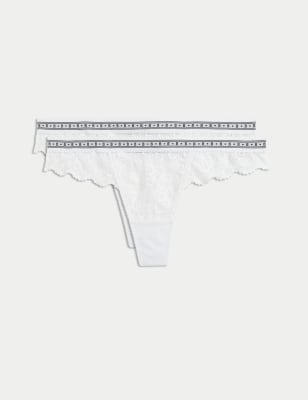 

Womens B by Boutique 2pk Cleo Lace Thongs, White