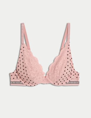 

Womens B by Boutique Alma Flock & Lace Wired Plunge Bra (A-E) - Pink Mix, Pink Mix