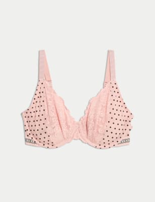 

Womens B by Boutique Alma Flock & Lace Wired Plunge Bra (F-H) - Pink Mix, Pink Mix