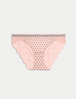 

Womens B by Boutique Alma Flock & Lace Bikini Knickers - Pink Mix, Pink Mix