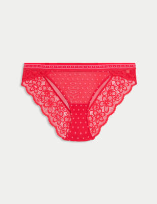 

Womens B by Boutique Alma Flock & Lace Bikini Knickers - Red Mix, Red Mix