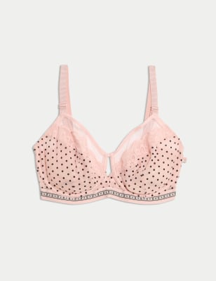 

Womens B by Boutique Alma Flock & Lace Wired Minimiser Bra (C-G) - Pink Mix, Pink Mix