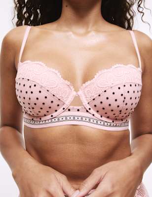 

Womens B by Boutique Alma Flock & Lace Wired Balcony Bra (A-E) - Pink Mix, Pink Mix