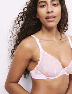 

Womens B by Boutique Karina Embroidery Wired Plunge Bra (A-E), White Mix