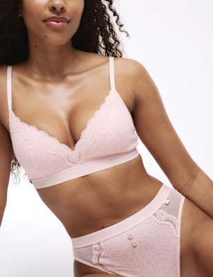 

Womens B by Boutique Lotta Ribbed Non-Wired Plunge Bra with Cotton (A-E), Pink Mix