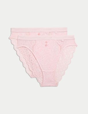 

Womens B by Boutique 2pk Lotta High Waisted High Leg Knickers with Cotton, Pink Mix