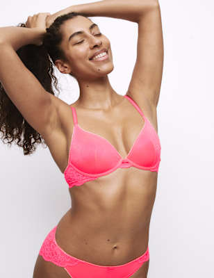 

Womens B by Boutique Hanna Glossie Wired Plunge Bra (A-E), Geranium