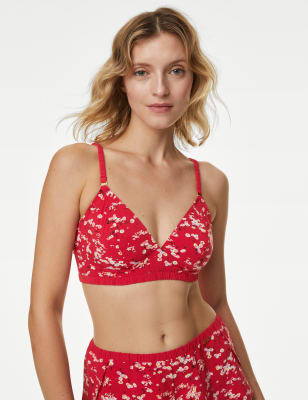 

Womens M&S X GHOST Tammy Floral Print Non Wired Bralette A-E - Dark Red Mix, Dark Red Mix