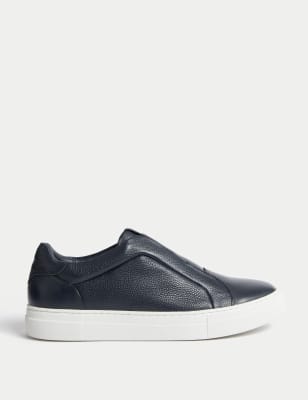 Autograph Men's Leather Slip-On Trainers with Freshfeet™ - 9 - White, Black,White,Navy,Black/Black