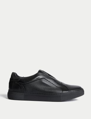 

Mens Autograph Leather Slip-On Trainers with Freshfeet™ - Black/Black, Black/Black