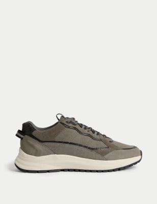 

Mens Autograph Leather Lace Up Trainers - Grey Mix, Grey Mix