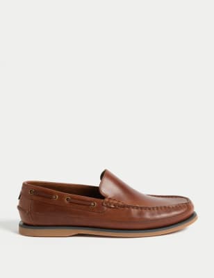 

Mens M&S Collection Leather Slip-On Boat Shoes, Tan