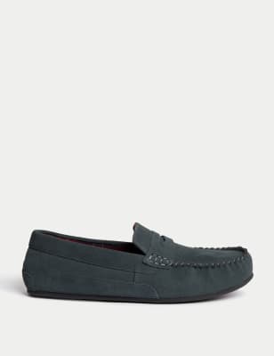 

Mens M&S Collection Suede Slippers with Freshfeet™ - Med Blue Denim, Med Blue Denim