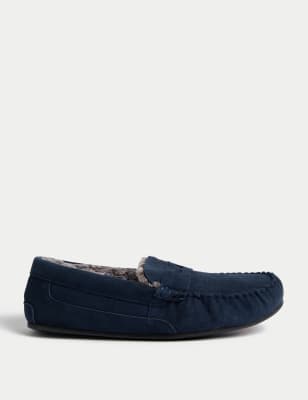 

Mens M&S Collection Suede Slippers with Freshfeet™ - Navy, Navy