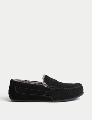 

Mens M&S Collection Suede Slippers with Freshfeet™ - Black/Black, Black/Black