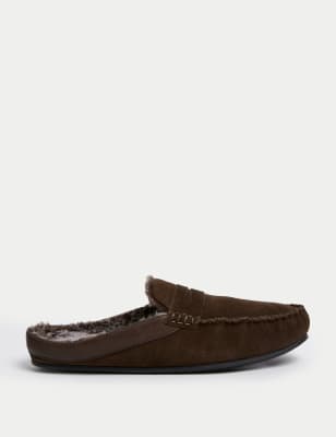 

Mens M&S Collection Suede Mule Moccasins - Dark Brown, Dark Brown