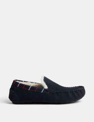 

Mens M&S Collection Checked Suede Moccasin Slippers - Navy, Navy