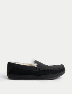 

Mens Autograph Leather Moccasin Slippers - Black, Black