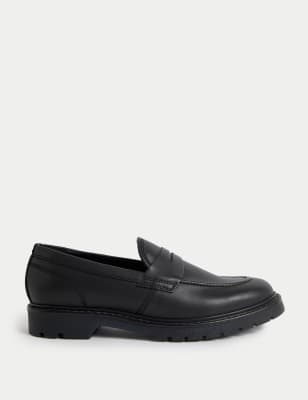 

Mens M&S Collection Leather Slip On Loafers - Black, Black