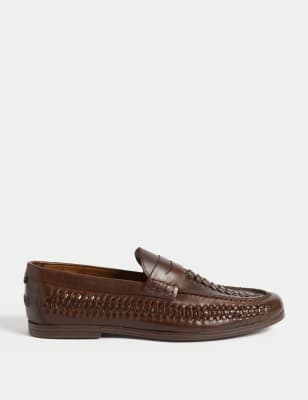 

Mens M&S Collection Leather Woven Loafers, Brown