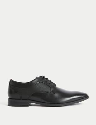 

Mens M&S Collection Leather Textured Derby Shoes - Black, Black