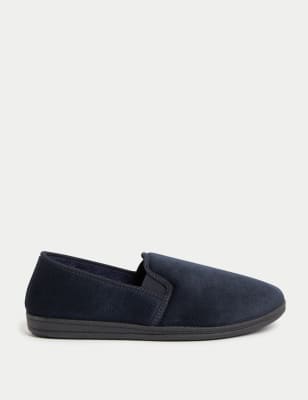 

Mens M&S Collection Velour Slippers with Freshfeet™ - Navy, Navy