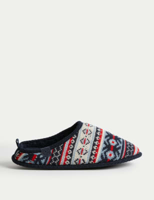 

Mens M&S Collection Fair Isle Mule Slippers with Freshfeet™ - Navy Mix, Navy Mix