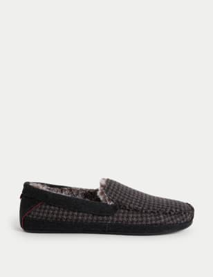 

Mens M&S Collection Puppytooth Moccasin Slippers with Freshfeet™ - Grey Mix, Grey Mix