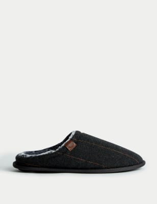 

Mens M&S Collection Heritage Tweed Mule Slippers with Freshfeet™, Dark Grey