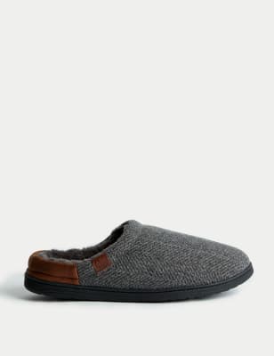 

Mens M&S Collection Herringbone Mule Slippers - Grey Mix, Grey Mix