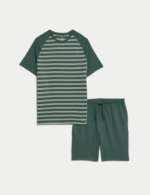 

Mens M&S Collection Pure Cotton Striped Pyjama Set - Green Mix, Green Mix