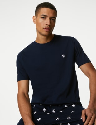 

Mens M&S Collection Schlafanzugset aus reiner Baumwolle mit Fußballmotiv - Navy Mix, Navy Mix