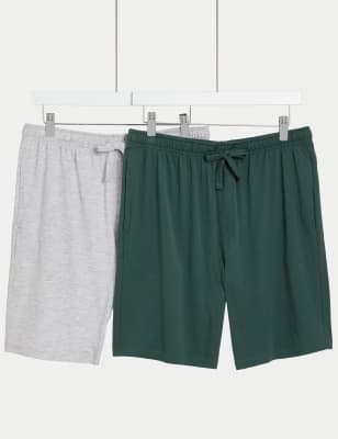 

Mens M&S Collection 2er-Pack kurze Jersey-Schlafanzughosen mit hohem Baumwollanteil - Green Mix, Green Mix