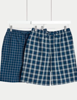 

Mens M&S Collection 2pk Pure Cotton Checked Pyjama Shorts - Blue Mix, Blue Mix